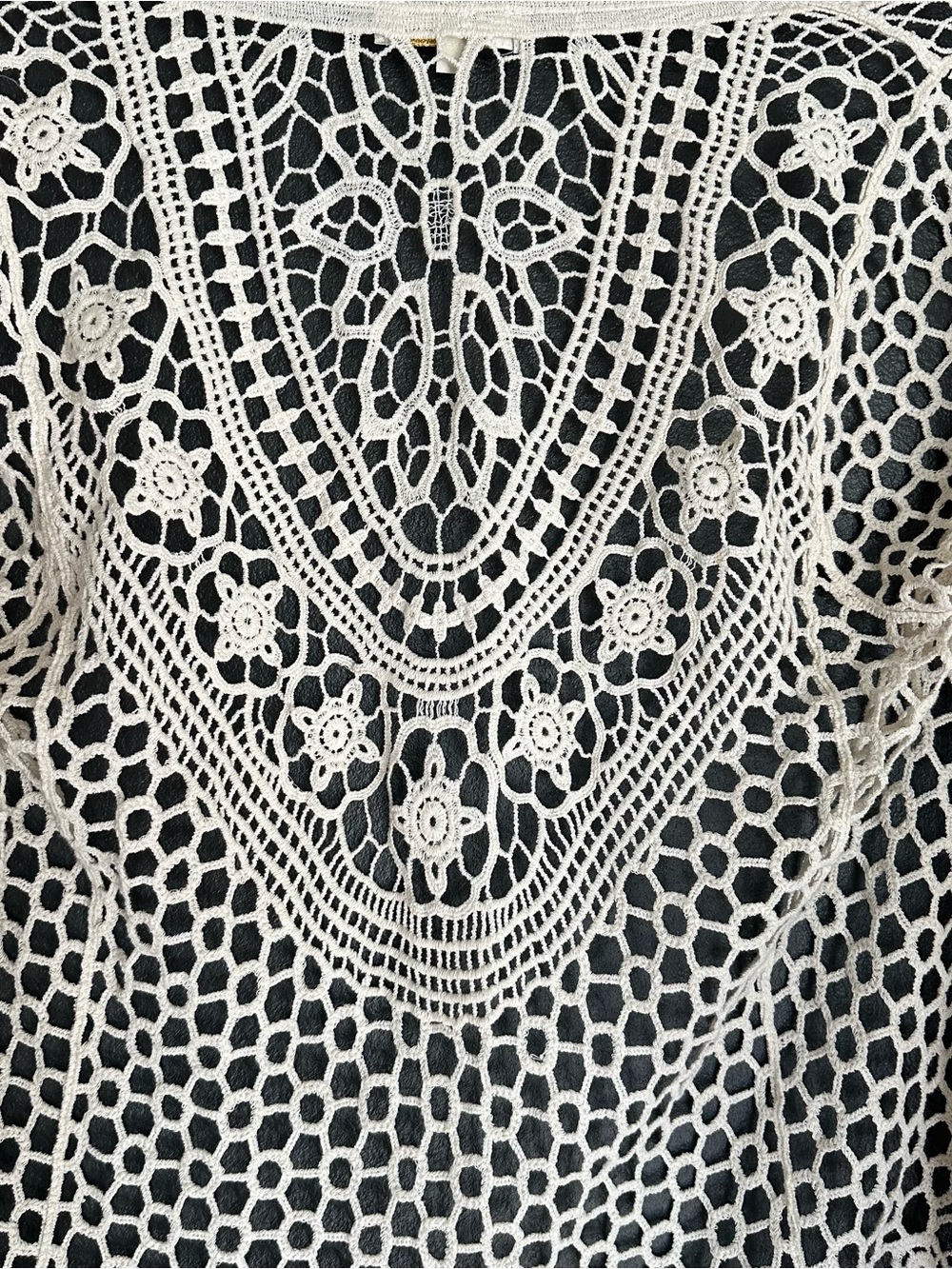 Rebellion Again 100% Cotton Crochet Lace Cardigan XS Boho Open Knit Cream Duster - Picture 7 of 8